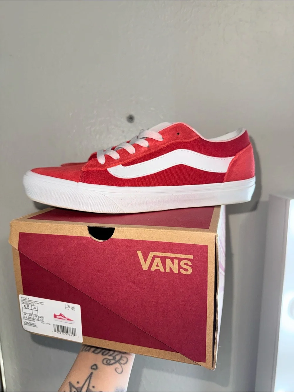 Vans Red Suede Low-Top Sneakers with White Stripe